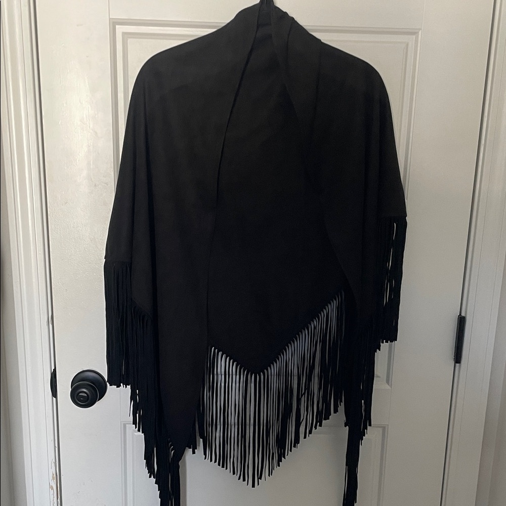 Black Fringed Wrap in Faux Suede Bohemian Festival OS - Picture 2 of 6